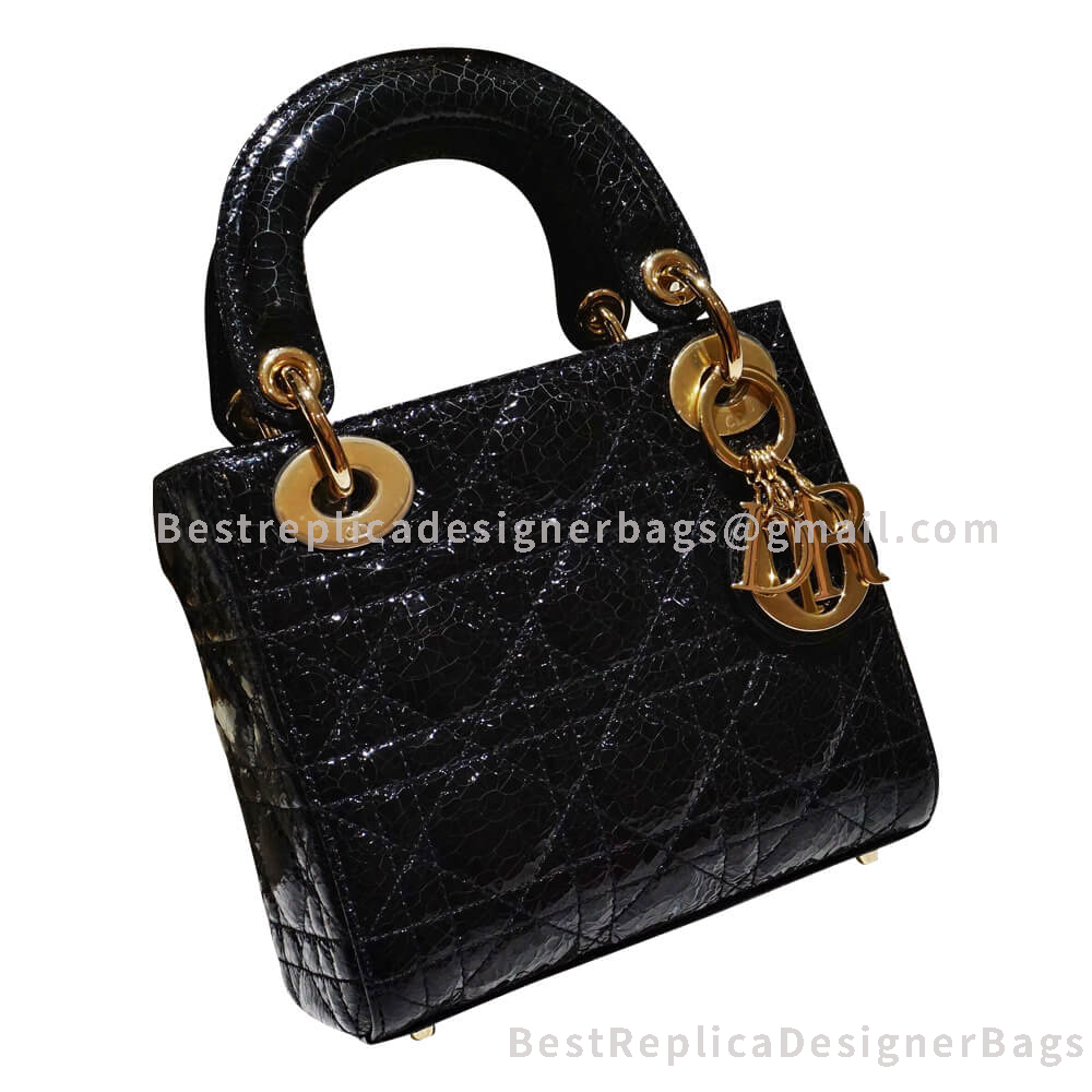 Dior Mini Lady Dior Crackled Deerskin Bag Black GHW